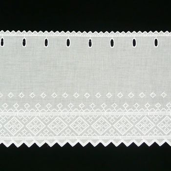 Scheibengardine Batist mit Rauten Stickerei weiß 27cm hoch