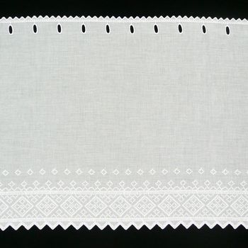 Scheibengardine Batist mit Rauten Stickerei weiß 47cm hoch