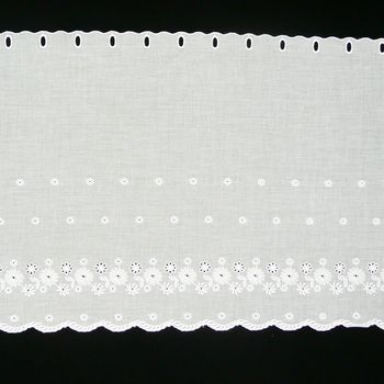 Scheibengardine Batist mit Lochstickerei Blumen weiß 47cm hoch