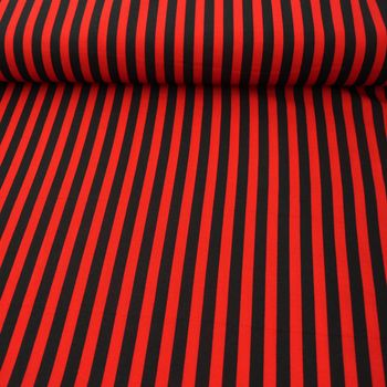 Polyester Streifen schmal rot schwarz 1.5m Breite