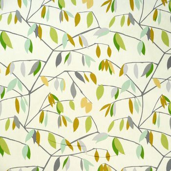 Dekostoff Coco Plum Lemonade Blätter grau grün gelb 137cm