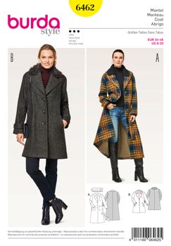 Burda Schnittmuster 6462 Damen Mantel Größe 34-46