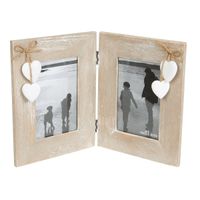 Bilderrahmen Doppel Holz natur mit Herz Anhänger weiß 34x22cm