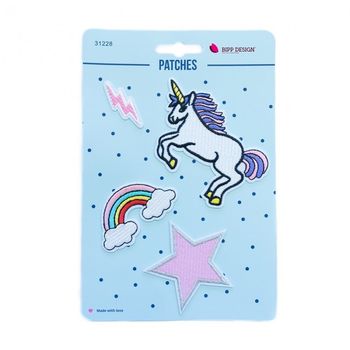 Applikationen Set 4 Stück Einhorn Regenbogen Blitz