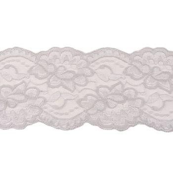 Spitze elastisch Blumen hellgrau Meterware Breite: 9,5cm