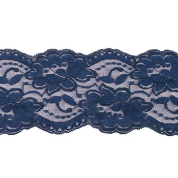 Spitze elastisch Blumen dunkelblau Meterware Breite: 9,5cm