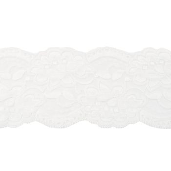 Spitze elastisch Blumen weiß Meterware Breite: 9,5cm