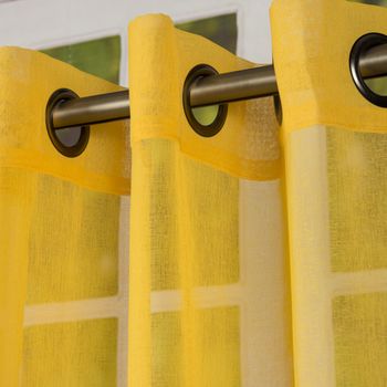 Fertiggardine Ösengardine einfarbig Voile Struktur gelb 135x260cm
