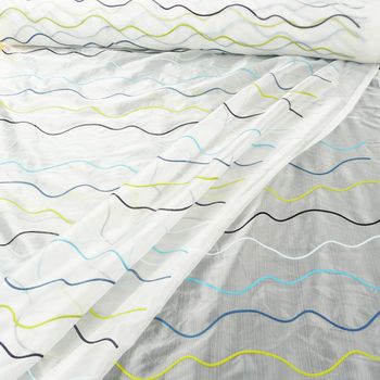 Rasch Organza Stickerei Stores Wellen weiß aqua grün