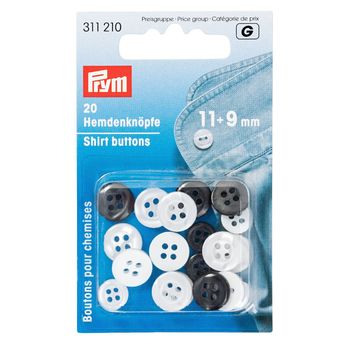 Prym Hemdenknöpfe Set 11+9mm schwarz weiß perlmutt 20 Stück