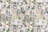 Dekostoff Digitaldruck Patchwork Blumen Gräser weiß grün braun 1.40m