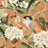 50195-Baumwollstoff-Stoff-Dekostoff-Digitaldruck-Af.jpg Dekostoff Digitaldruck Affe Vogel Blumen ocker braun grün 1.40m