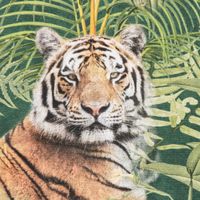Dekostoff Digitaldruck Afrika Safari Tiere Palmen Blätter grün bunt