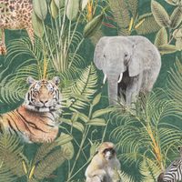 50196-Baumwollstoff-Stoff-Dekostoff-Digitaldruck-Sa.jpg Dekostoff Digitaldruck Afrika Safari Tiere Palmen Blätter grün bunt