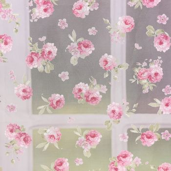 Gardinenstoff Organza Pfingstrosen rosa 2.8m Höhe