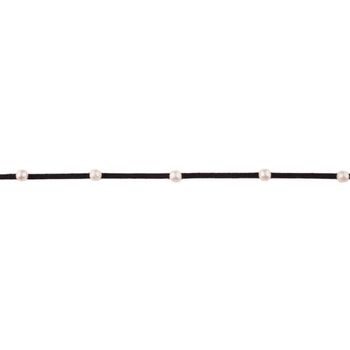 Wildlederimitatband mit Perlen Perlenband mit Perle schwarz Band Breite: 2mm Perle Breite: 6mm