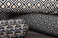 Dekostoff Jacquard-Stoff Pfau schwarz weiß gold