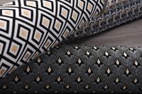 Dekostoff Jacquard-Stoff Pfau schwarz weiß gold