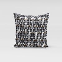 Dekostoff Jacquard-Stoff grafisch T schwarz weiß goldfarbig