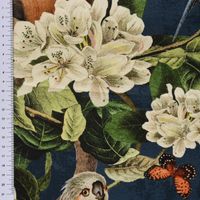 Dekostoff Halbpanama Digitaldruck Affe Vogel Blumen blau grün