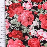 Baumwollstoff Rosen schwarz rot grün 1.45m Breite