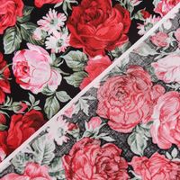 Baumwollstoff Rosen schwarz rot grün 1.45m Breite