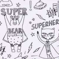 Baumwollstoff Ausmalstoff Superhero Superheld weiß schwarz 1.5m Breite