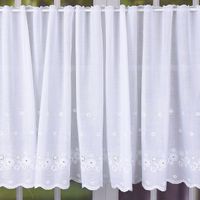 Scheibengardine Batist mit Lochstickerei Blumen weiß 57cm hoch