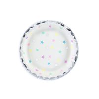 53555-Pappteller-Einmalteller-Einhorn-Sterne-mit-si.jpg Partyteller Einmalteller Einhorn Sterne mit silberfarbigem Rand Pappe 6 Stück 18cm