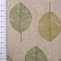 Dekostoff Halbpanama Leinenlook Blätter natur grün Töne 1.40m