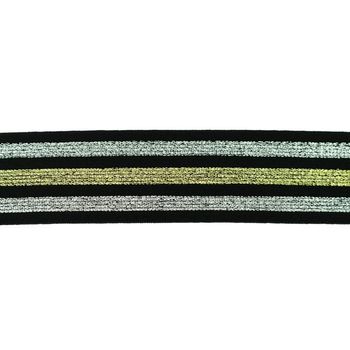 Gummi Band Streifen Glitzer schwarz silberfarbig goldfarbig Breite: 4cm