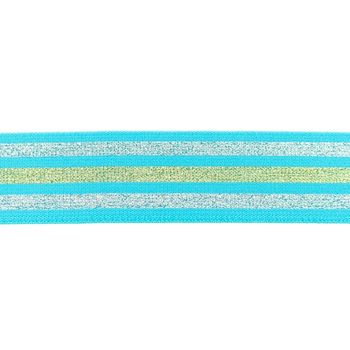 Gummi Band Streifen Glitzer türkis silberfarbig goldfarbig Breite: 4cm