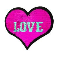 Applikationen Aufnäher Wendepailletten Herz LOVE UNICORNS pink türkis 19x16cm