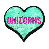 55160-Applikationen-Aufnaeher-Wendepailletten-Her_3.jpg Applikationen Aufnäher Wendepailletten Herz LOVE UNICORNS pink türkis 19x16cm