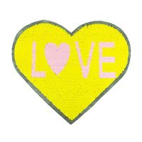 Applikationen Aufnäher Wendepailletten Herz LOVE gelb rosa weiß goldfarbig 23x20cm