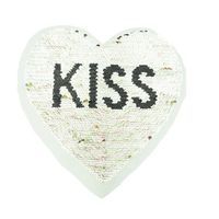 Applikationen Aufnäher Wendepailletten Herz KISS rosa bunt schwarz silberfarbig 22x21cm