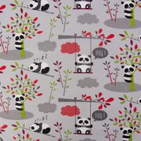 Baumwolljersey Jersey Pandas Schaukel Bäume grau grün rot 1.65m
