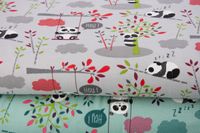 Baumwolljersey Jersey Pandas Schaukel Bäume grau grün rot 1.65m