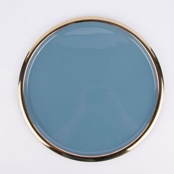 Dekoteller Metall mit goldfarbigem Rand hellblau 42cm