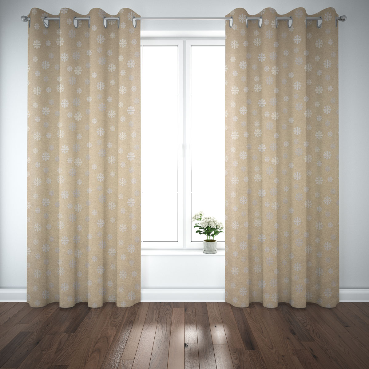 Dekostoff Lurex Wendestoff Weihnachten Schneeflocken beige gold 1.6m