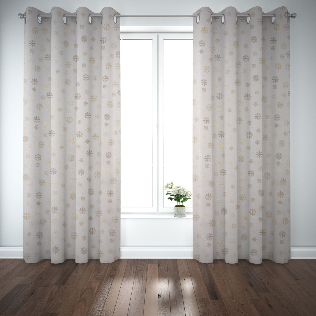 Dekostoff Lurex Wendestoff Weihnachten Schneeflocken beige gold 1.6m