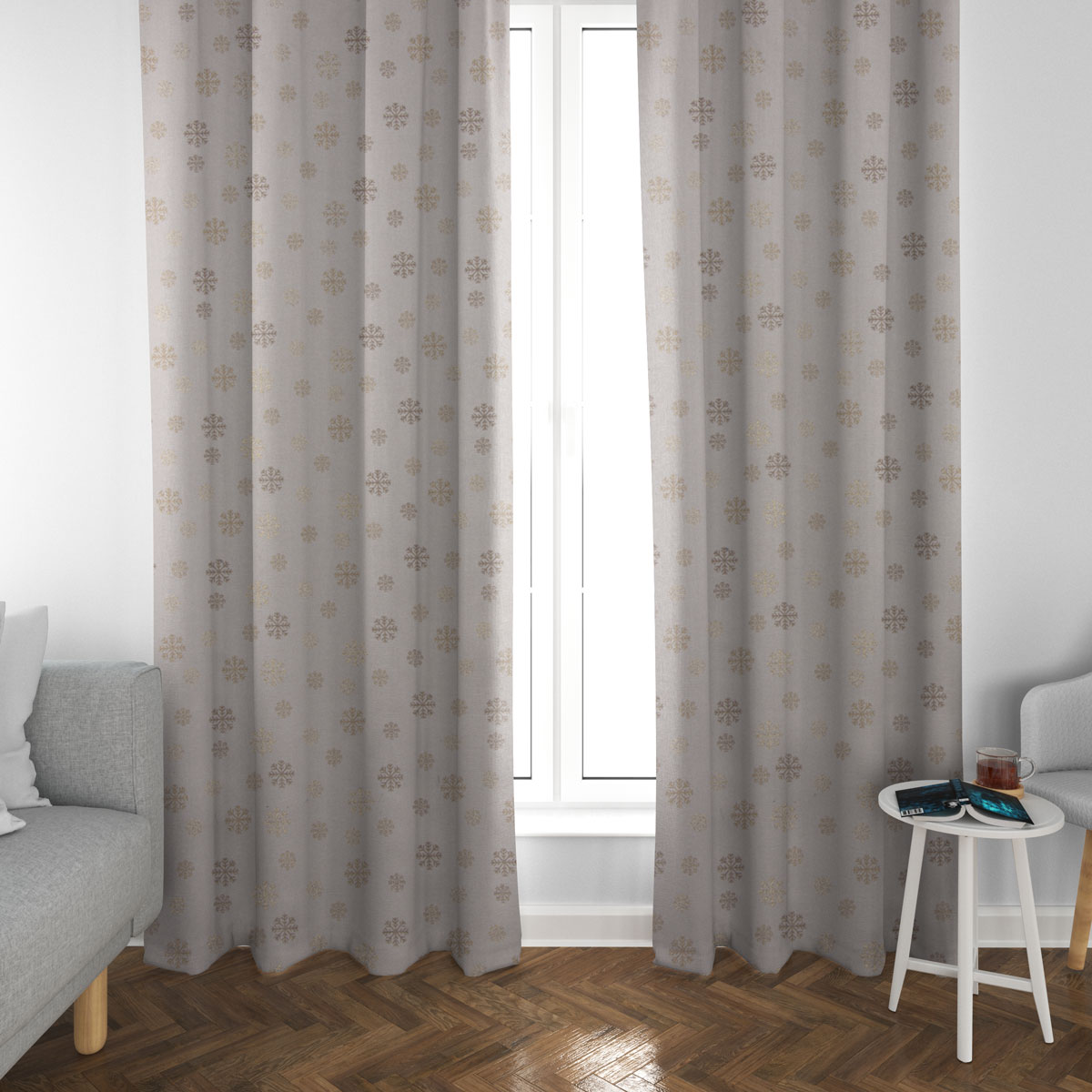 Dekostoff Lurex Wendestoff Weihnachten Schneeflocken beige gold 1.6m