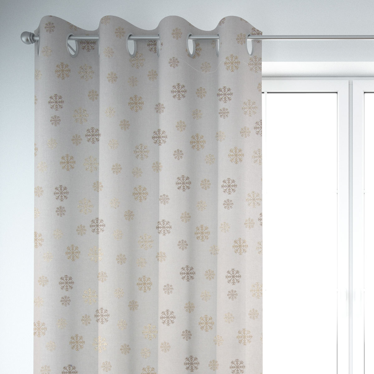 Dekostoff Lurex Wendestoff Weihnachten Schneeflocken beige gold 1.6m