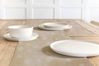 Dekostoff Lurex Wendestoff Weihnachten Schneeflocken beige gold 1.6m