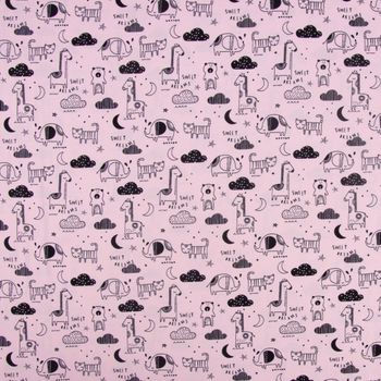 Baumwolljersey Jersey Tiere Elefant Giraffe Bär rosa schwarz 1.45m