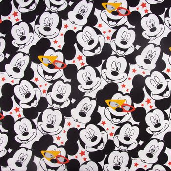 Baumwolljersey Jersey Disney Micky Maus Sterne weiß schwarz rot 1.50m