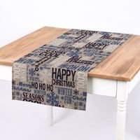 SCHÖNER LEBEN. Tischläufer Christmas Schriftzug natur weiß blau