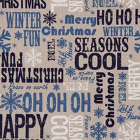 SCHÖNER LEBEN. Tischläufer Christmas Schriftzug natur weiß blau