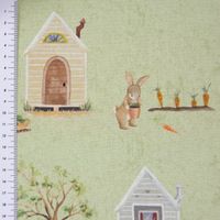 56638-Baumwollstoff-Stoff-Dekostoff-Digitaldruck-_3.jpg Dekostoff Digitaldr. Waldleben Mr. Rabbit Haus Hase Fuchs grün braun