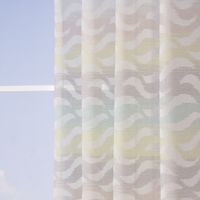 Fertiggardine Ösengardine Leinenoptik mit farbigem Wellenmuster weiß grün grau 140x245cm